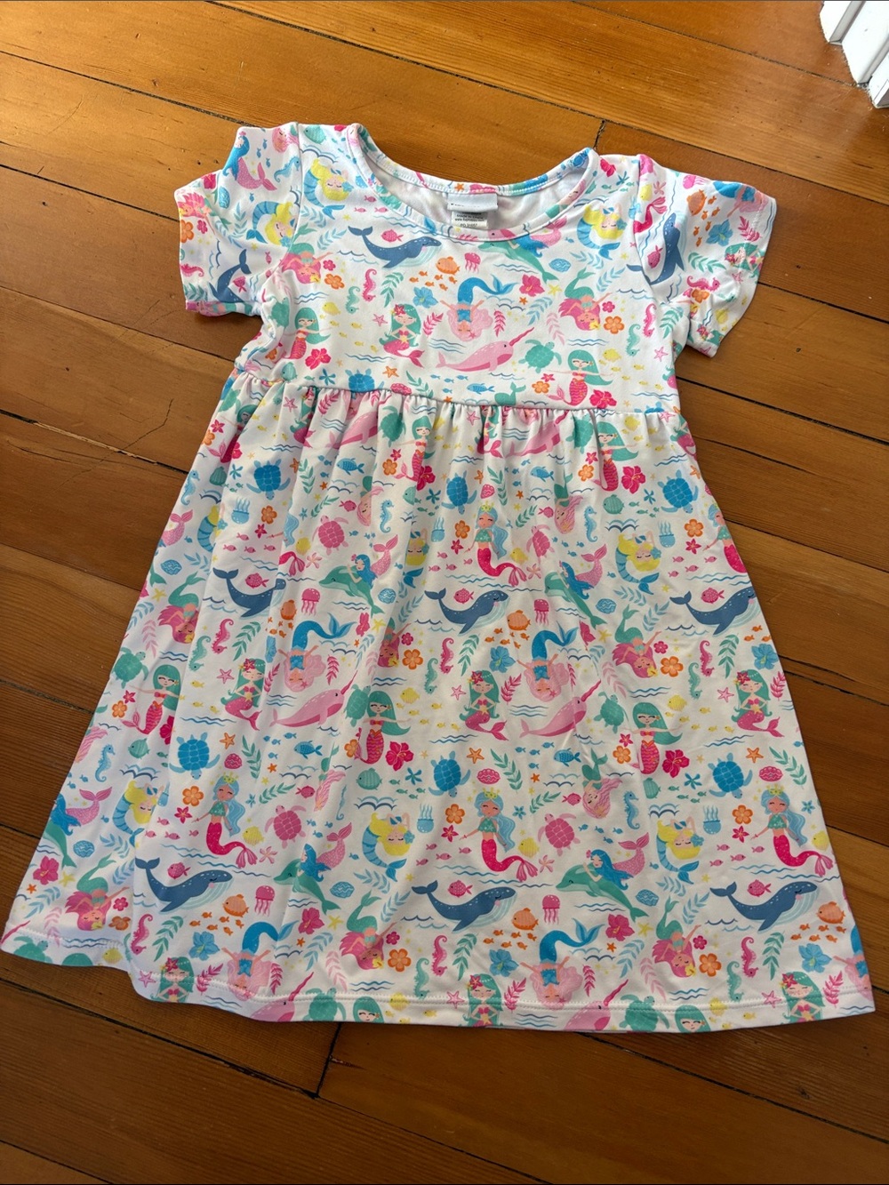 Girls' White Mermaid Print Dress